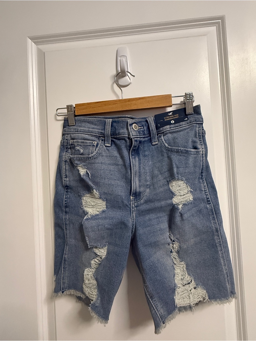 Hollister Distressed Light Blue Boyfriend Denim Shorts